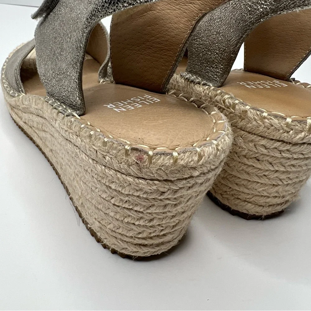 Eileen Fisher Weslia Espadrille Platform Wedge Sandal in Platinum Size 9.5
